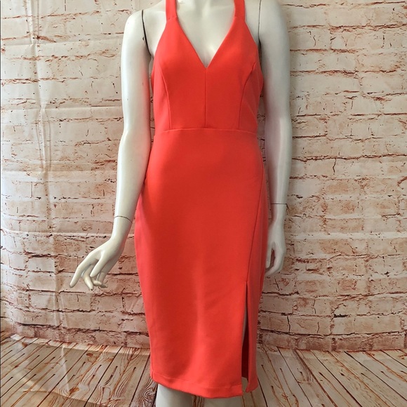 Neon Coral Midi Dress